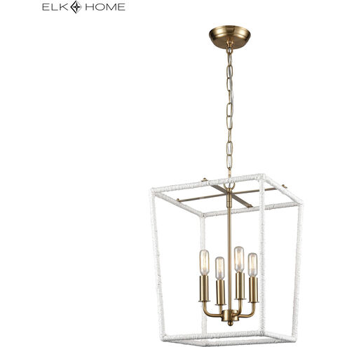 Kingdom 4 Light 14 inch White with Aged Brass Pendant Ceiling Light