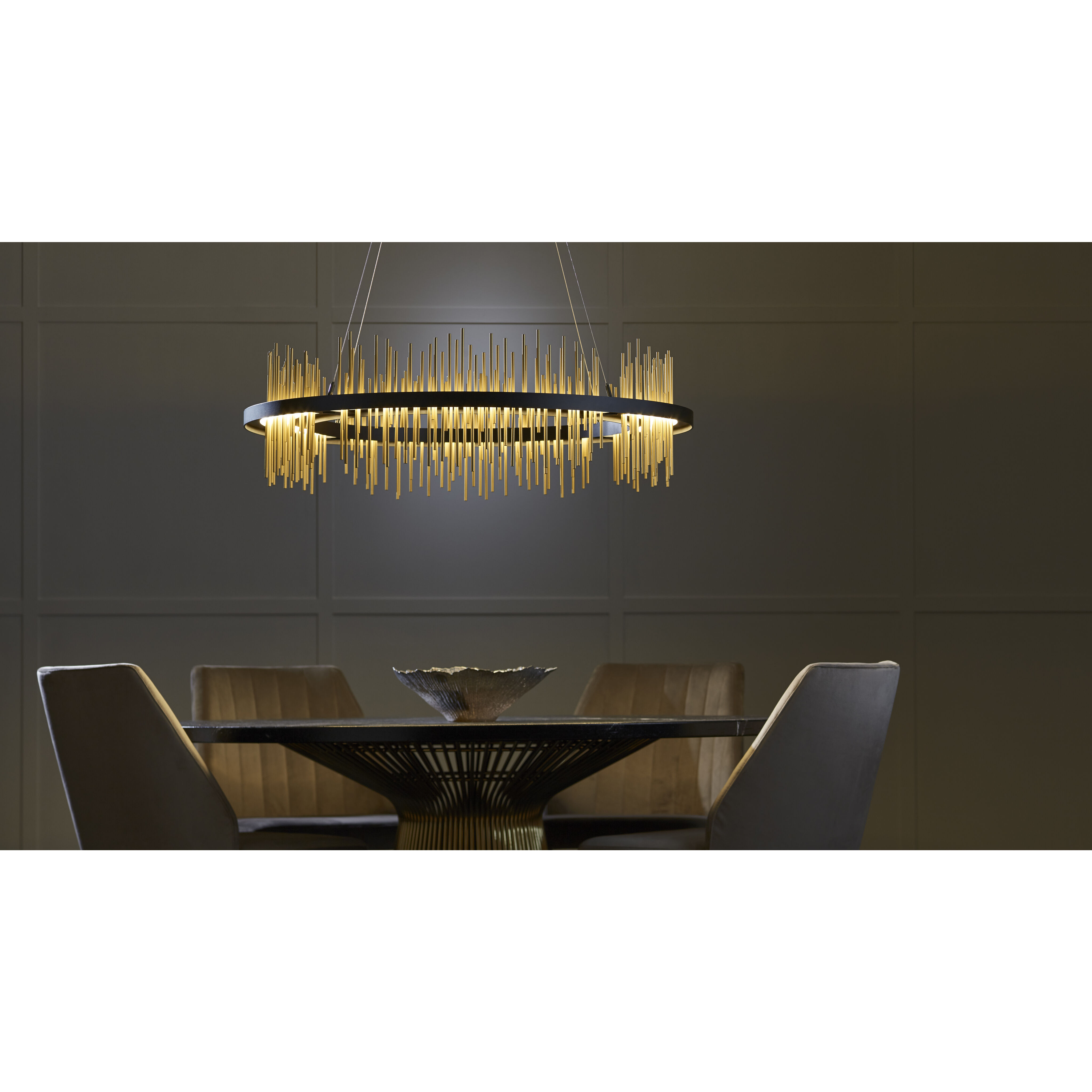 Gossamer LED 38 inch Sterling and Modern Brass Pendant Ceiling Light in Sterling/Modern Brass, Circular