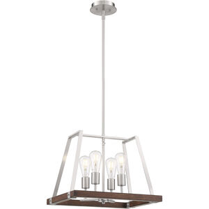 Outrigger 4 Light 14 inch Brushed Nickel and Nutmeg Wood Pendant Ceiling Light