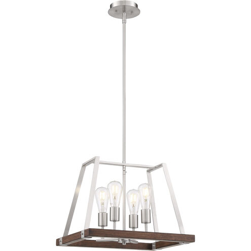 Outrigger 4 Light 14 inch Brushed Nickel and Nutmeg Wood Pendant Ceiling Light