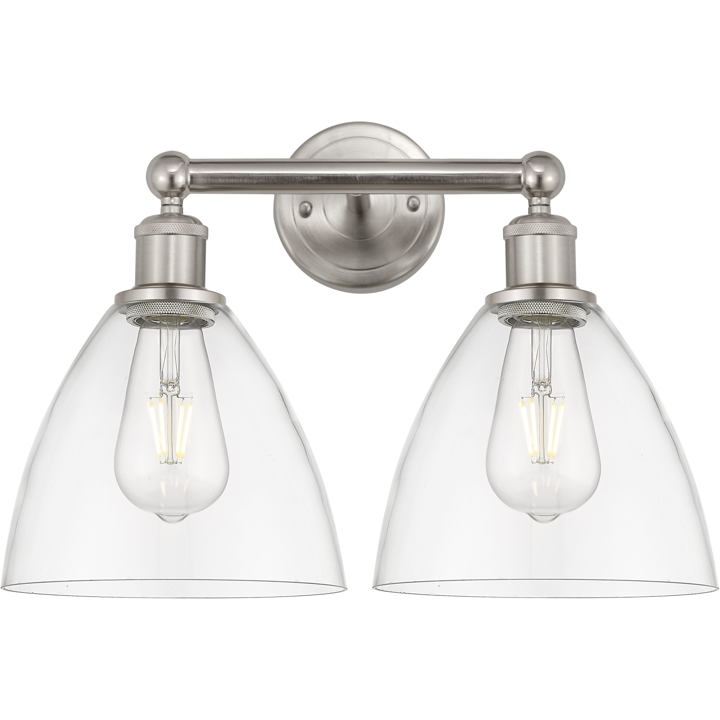 Edison Bristol Glass 2 Light 17 inch Brushed Satin Nickel Bath Vanity Light Wall Light in Clear Glass