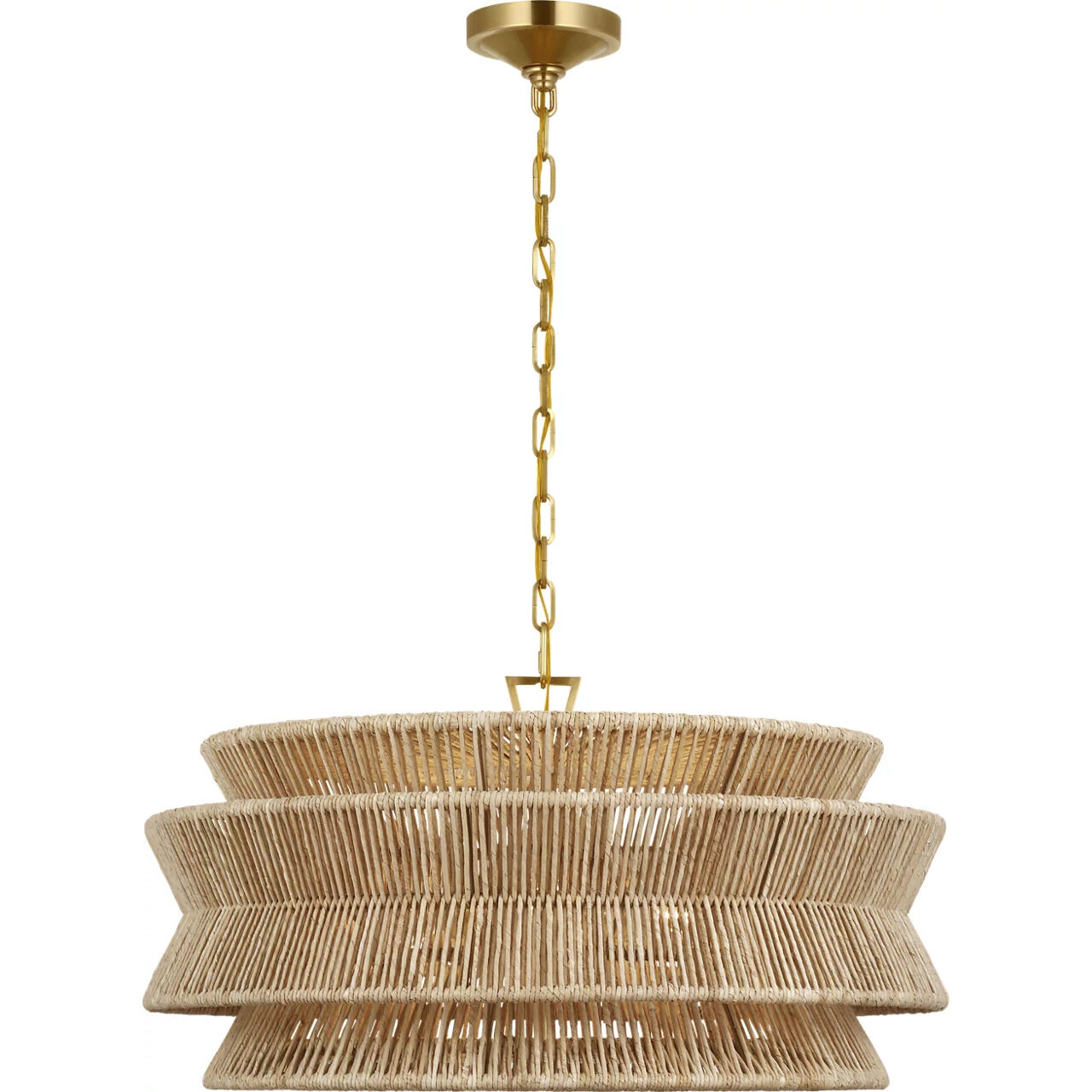 Chapman & Myers Antigua LED 30 inch Antique-Burnished Brass and Natural Abaca Chandelier Ceiling Light