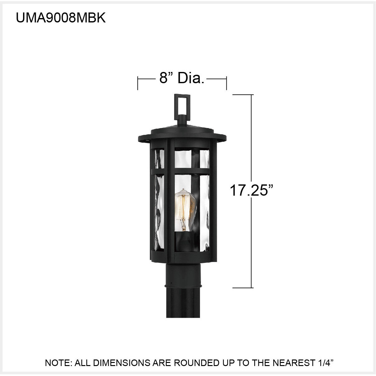 Uma 1 Light 17.25 inch Matte Black Outdoor Post Lantern, Large