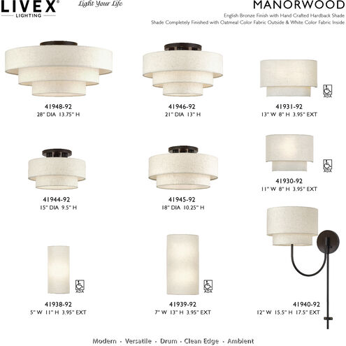 Manorwood 3 Light 15 inch English Bronze Semi Flush Mount Ceiling Light, Large