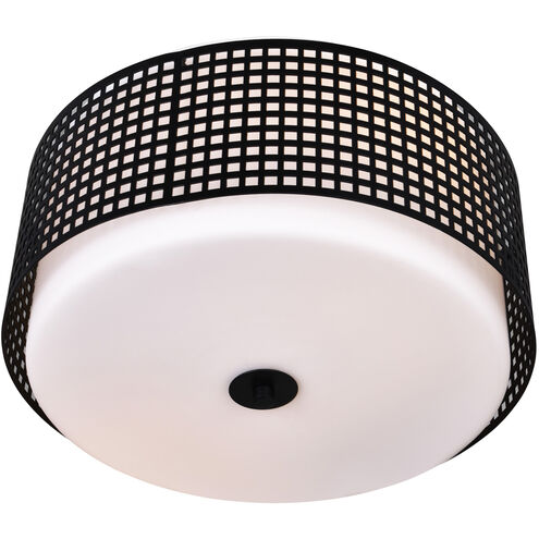 Checkered 2 Light 15 inch Black Drum Shade Flush Mount Ceiling Light