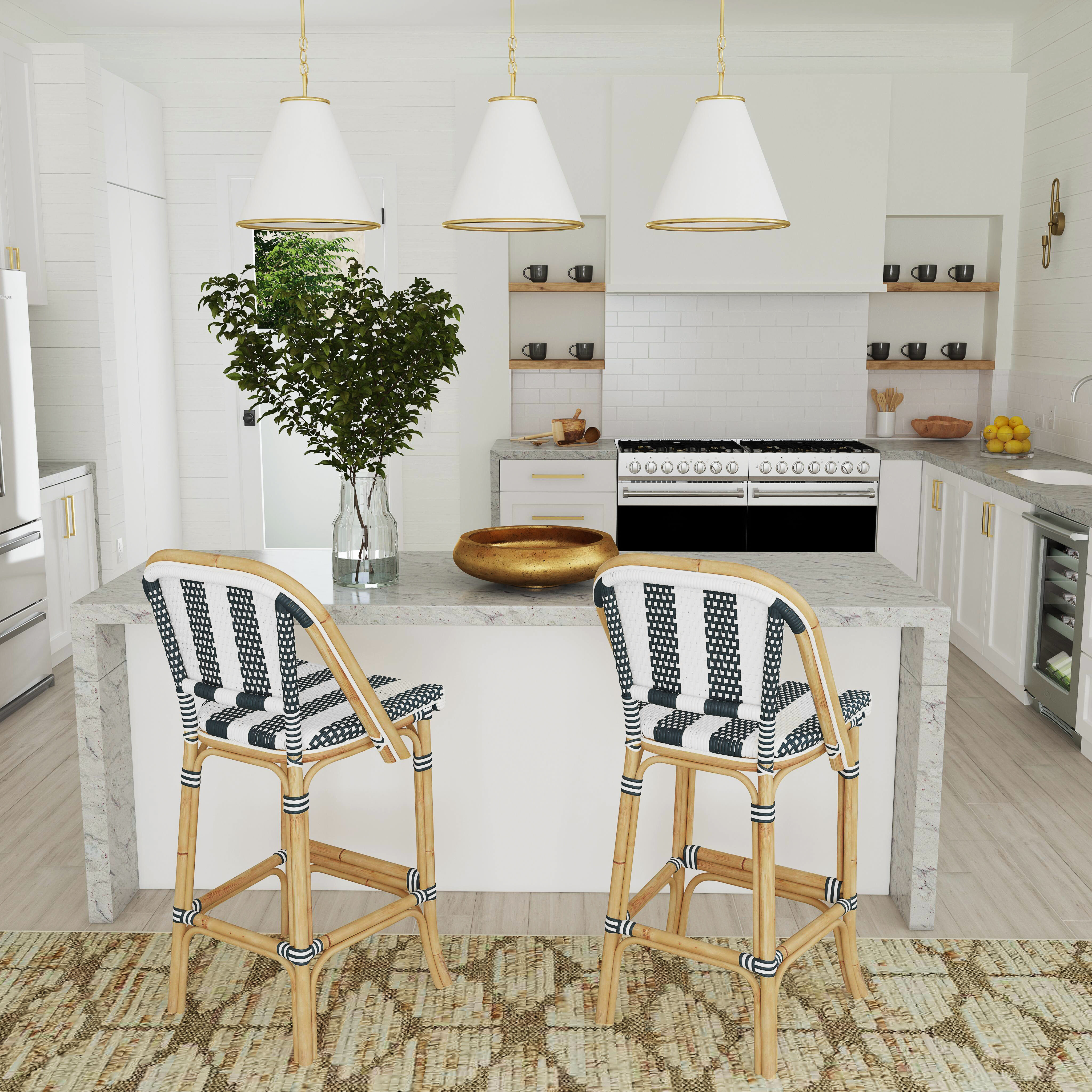 Designer'S Edge Lila Blue & White Stripe Rattan 41 inch Blue Barstool