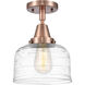 Franklin Restoration Bell LED 8 inch Antique Copper Flush Mount Ceiling Light in Clear Deco Swirl Glass