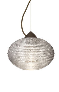 Pape LED Bronze Pendant Ceiling Light in Glitter Ribbed Glass