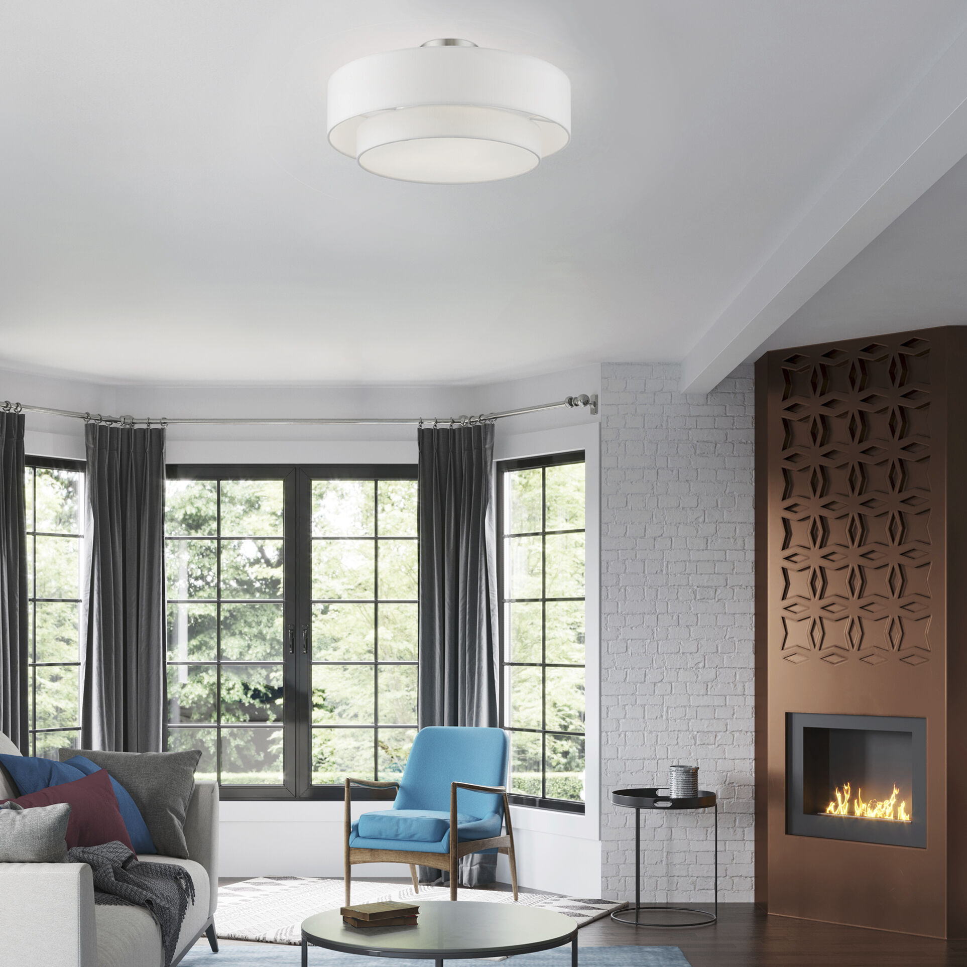 Meridian 3 Light 18 inch Brushed Nickel Semi-Flush Ceiling Light