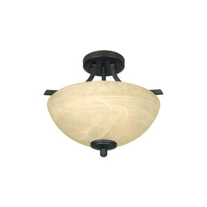 Tackwood 2 Light 15 inch Burnished Bronze Semi-Flush Ceiling Light in Tea Stained Alabaster