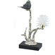 Sitting Bird on Branch Silver and Black Décor