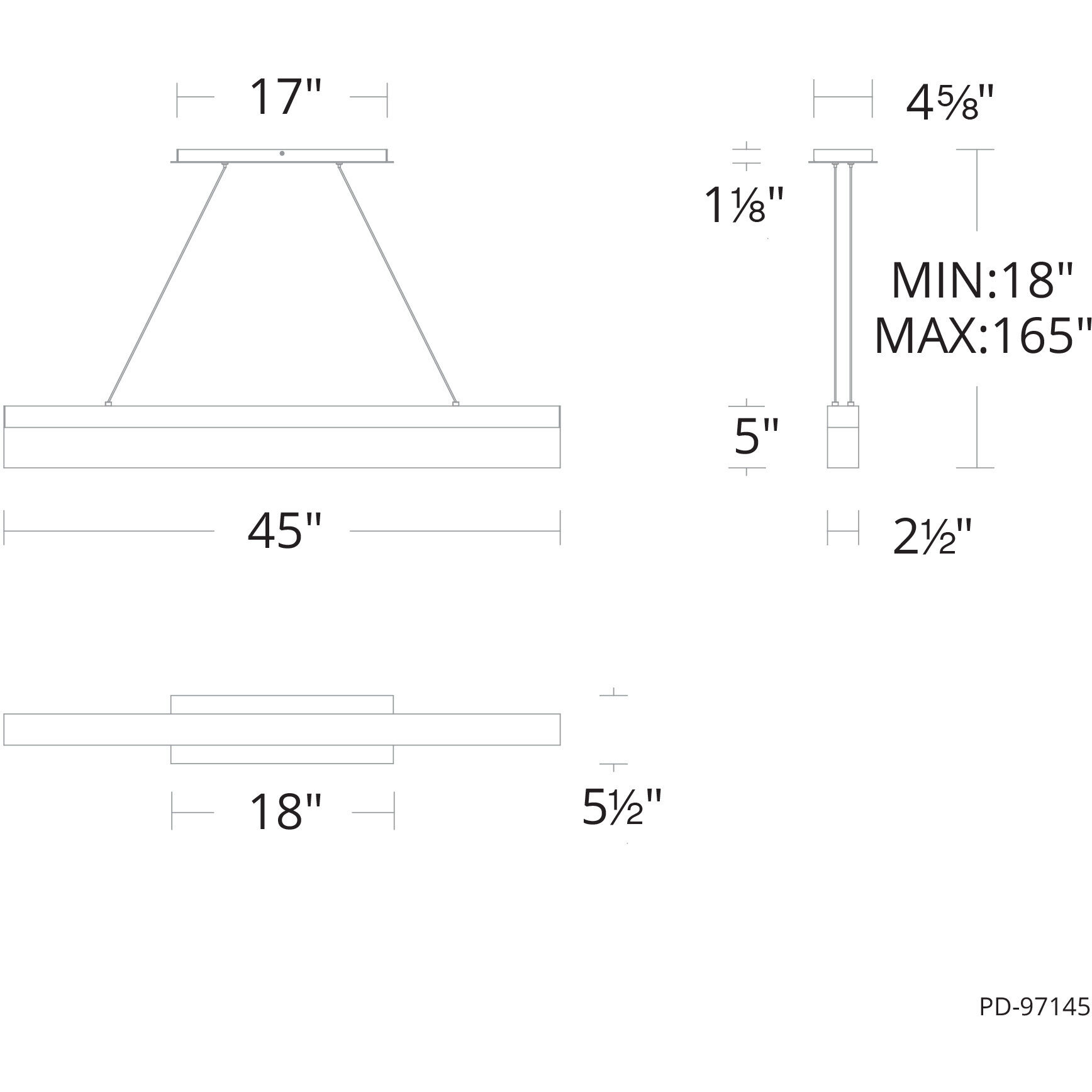 Effervescent Linear Pendant Ceiling Light in Black, dweLED