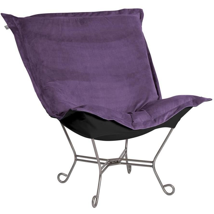 Puff Titanium Frame with Bella Eggplant Scroll Chair with Cover