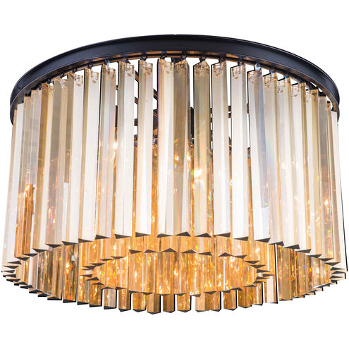 Sydney 8 Light 26 inch Matte Black Flush Mount Ceiling Light in Golden Teak, Urban Classic