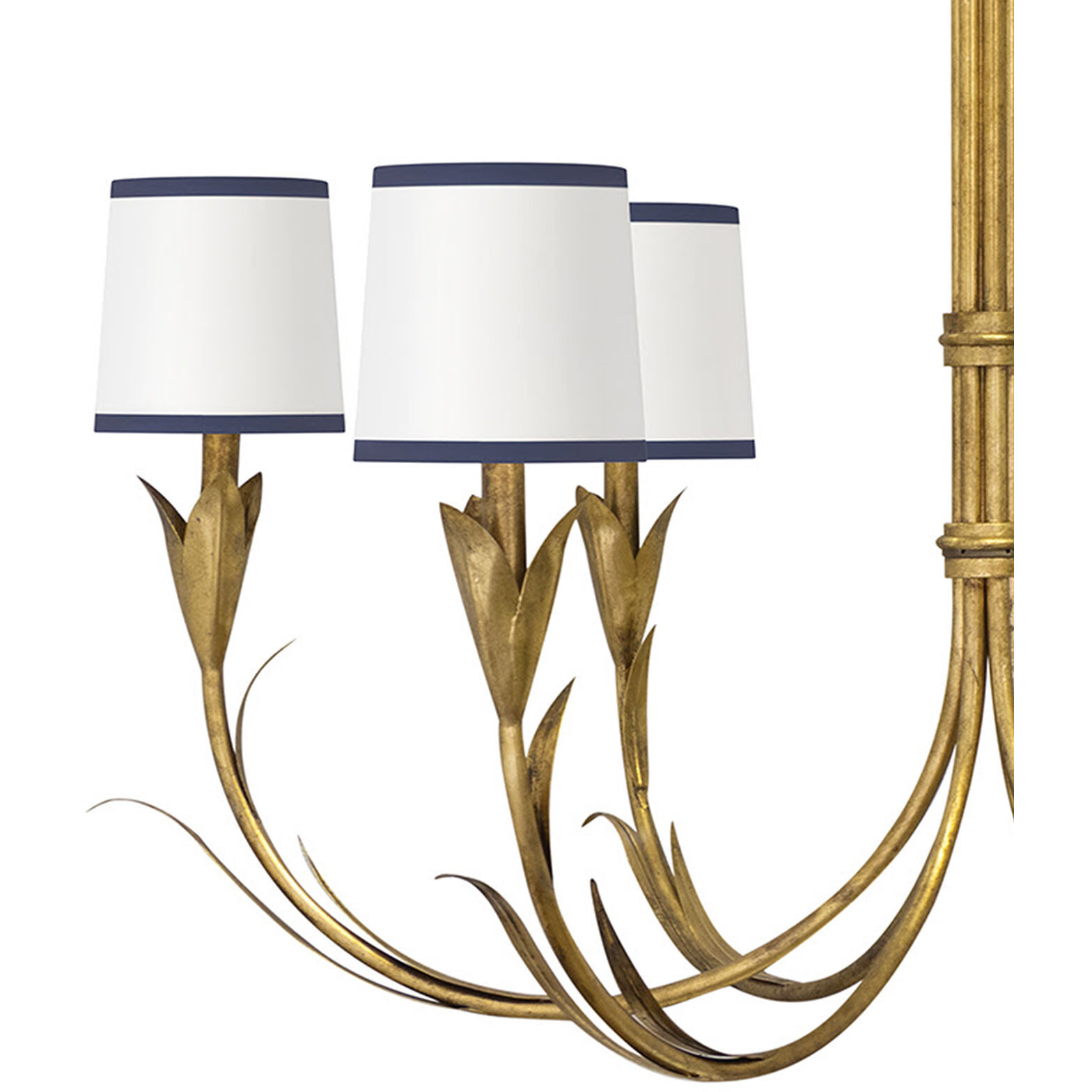 River Reed 6 Light 41 inch Antique Gold Leaf Chandelier Ceiling Light in Navy Shade, Small