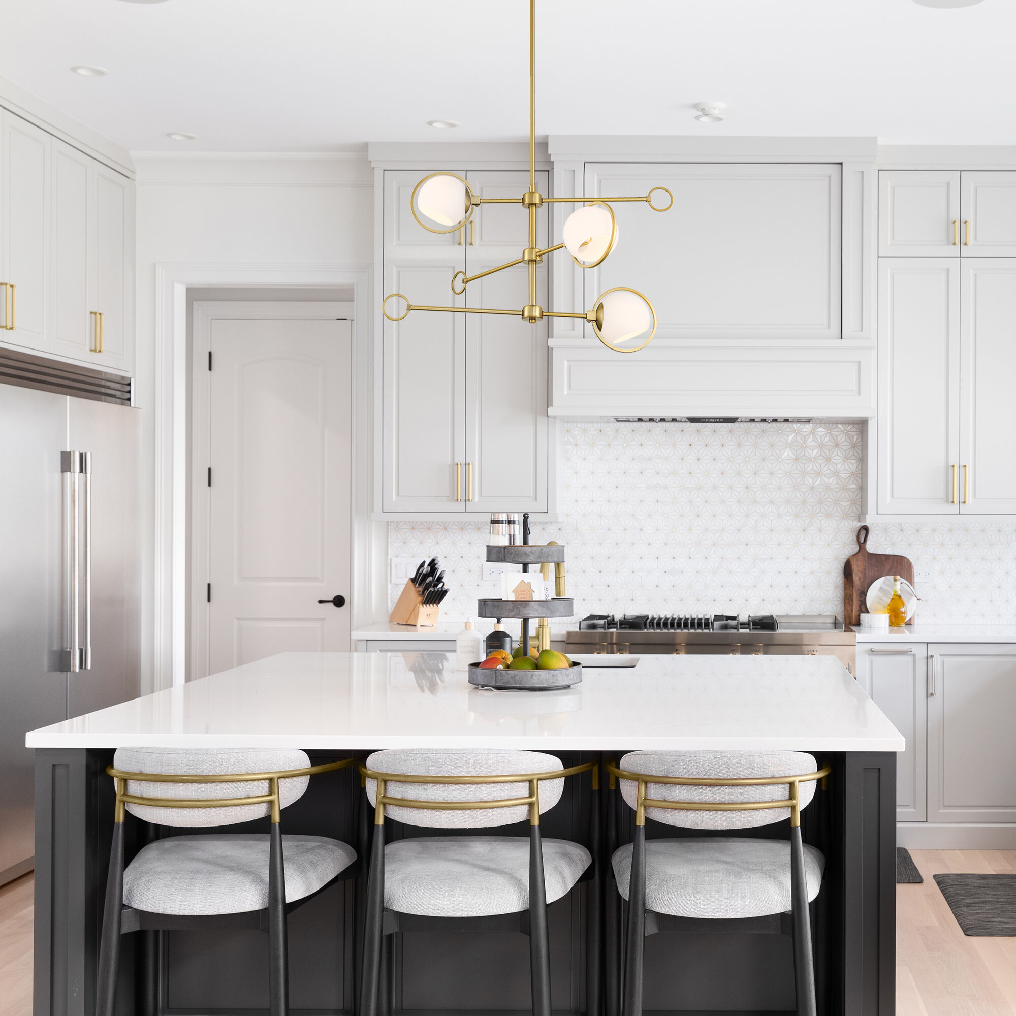 Teatro 3 Light 28 inch Brushed Gold Chandelier Ceiling Light