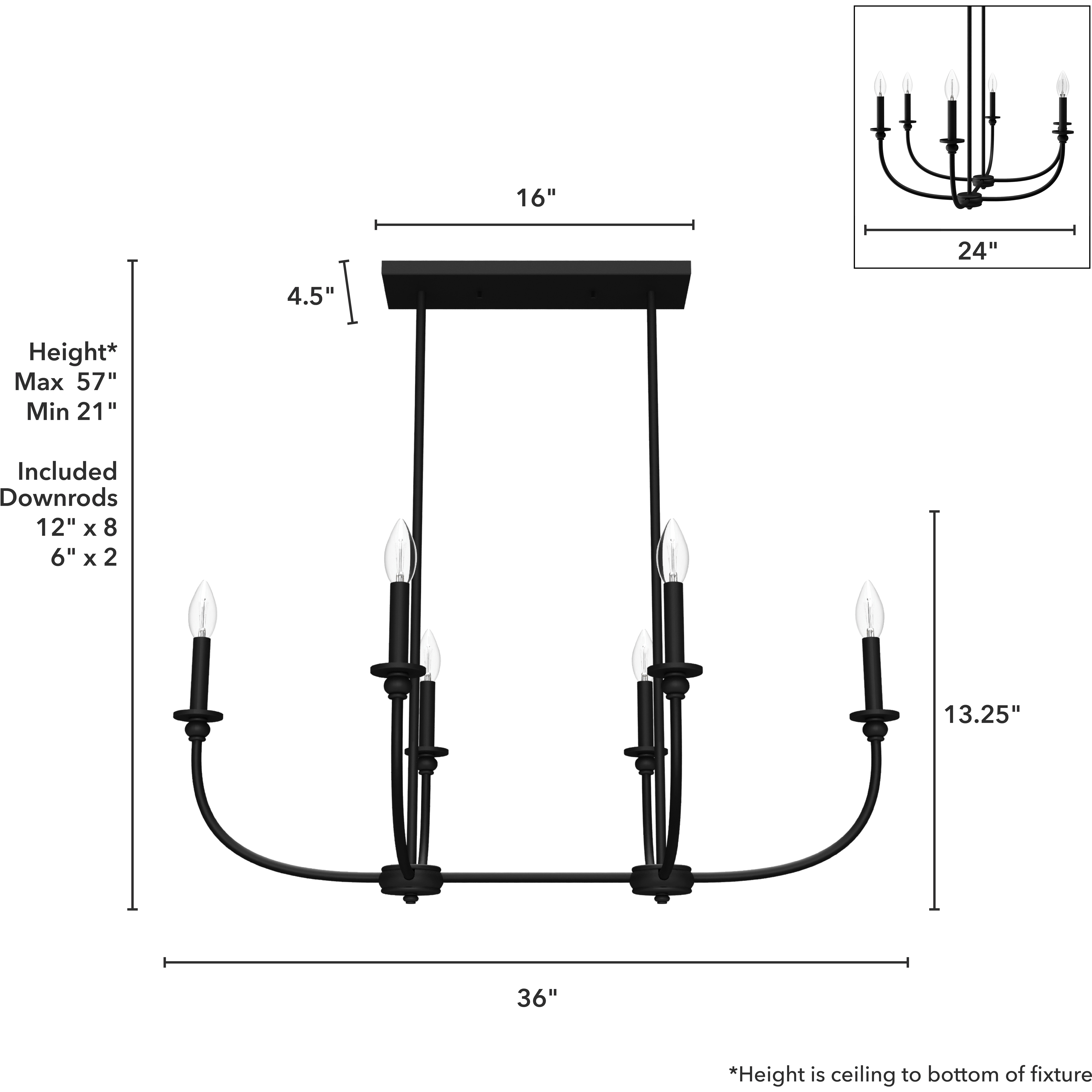 Southcrest 6 Light 36 inch Flat Matte Black Linear Chandelier Ceiling Light