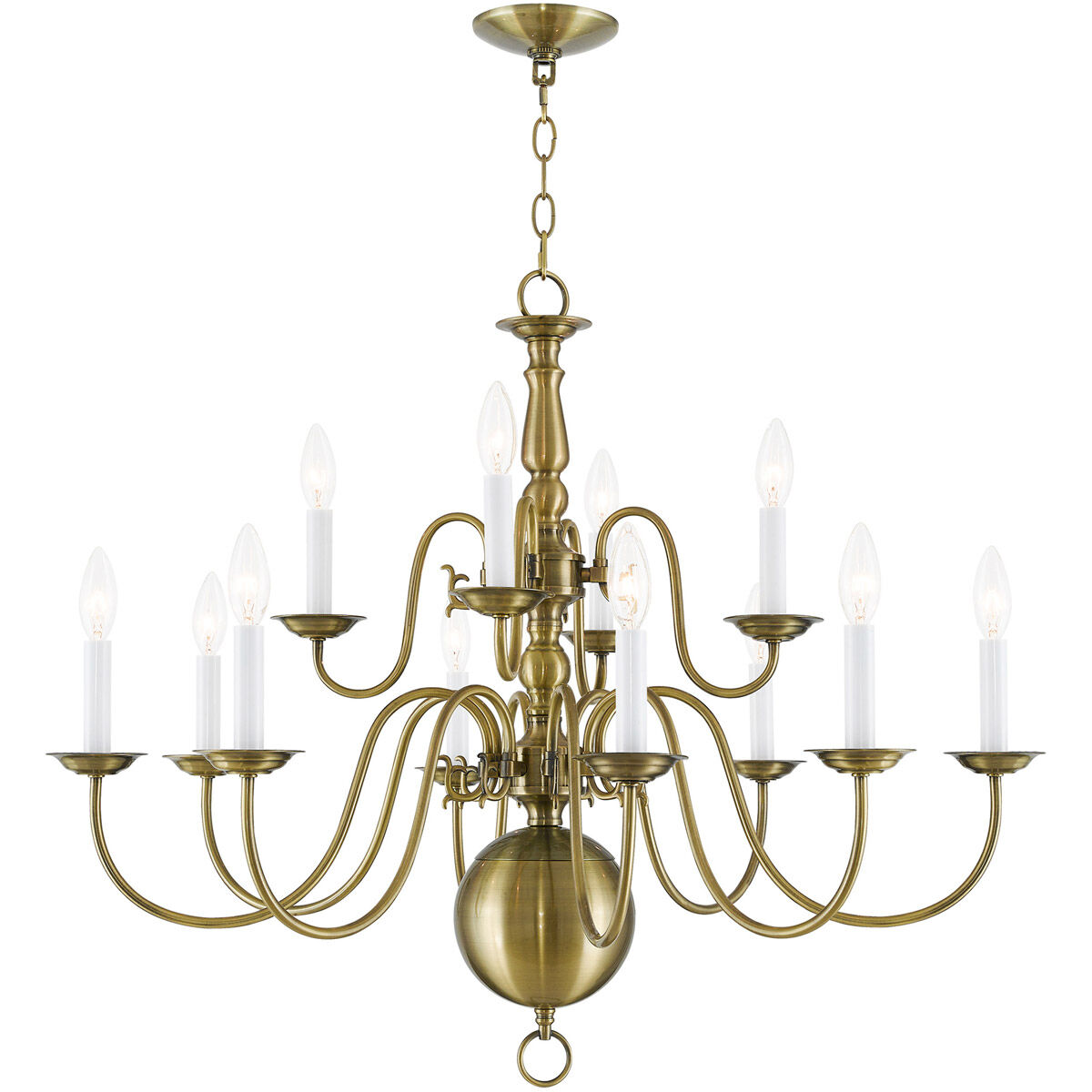 Williamsburgh 12 Light 32 inch Antique Brass Chandelier Ceiling Light