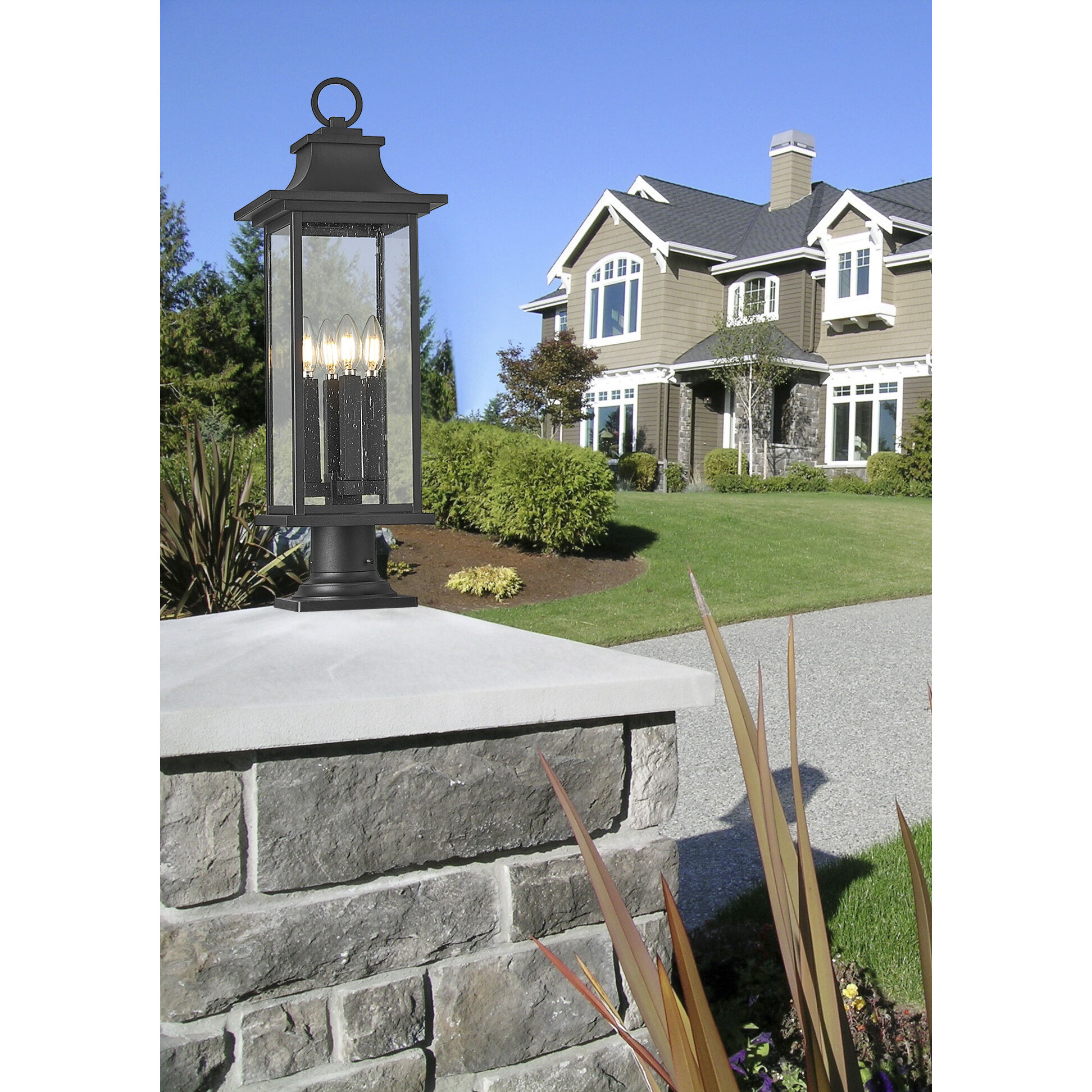 Tiberius 4 Light 27.25 inch Black Outdoor Pier Mounted Fixture in Clear Seedy Glass