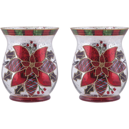 Poinsettia Antique Silver with Red Holiday Candleholder, Pillar