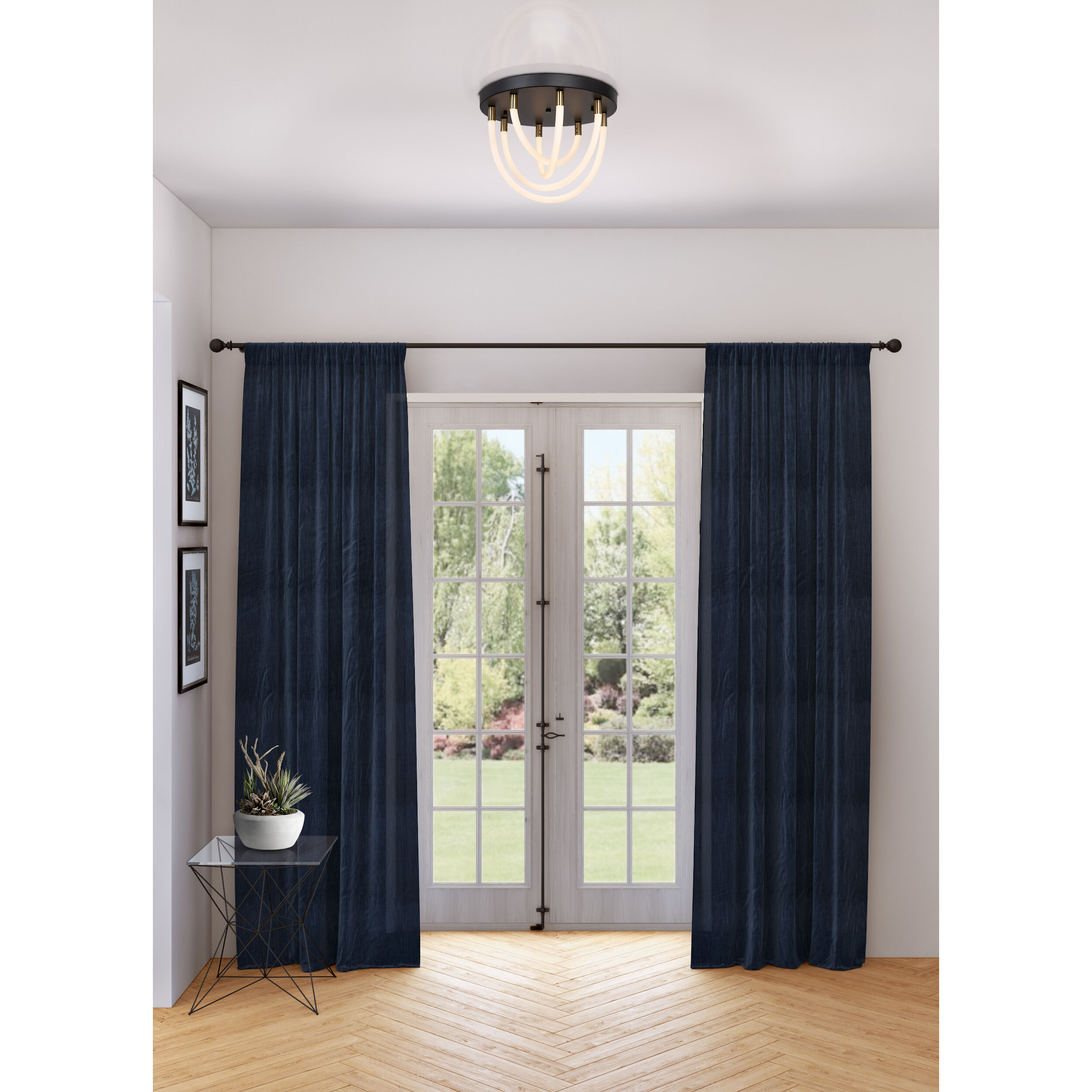 Cascata LED 15.75 inch Black and Brushed Brass Flush Mount Ceiling Light