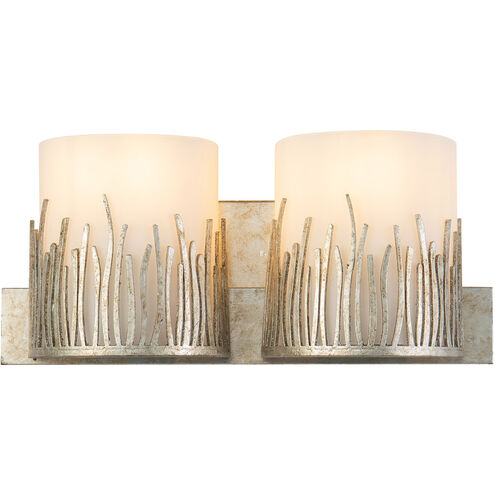 Sawgrass 2 Light 15 inch Silver Bath Light Wall Light in Silver Leaf with Antique