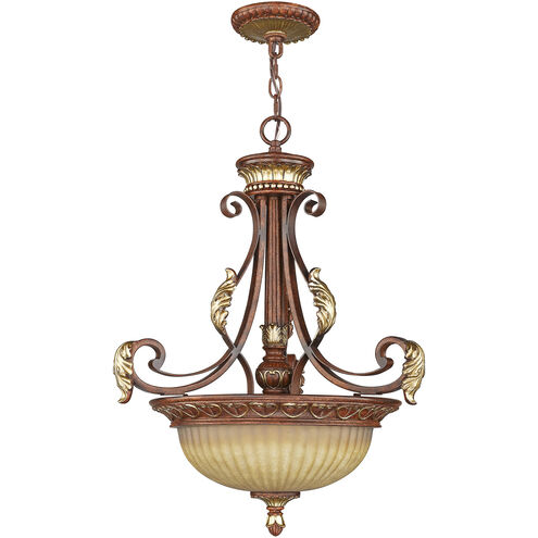 Villa Verona 3 Light 19 inch Verona Bronze with Aged Gold Leaf Accents Inverted Pendant Ceiling Light