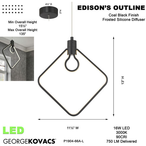 Edison's Outline LED 11.5 inch Coal Pendant Ceiling Light