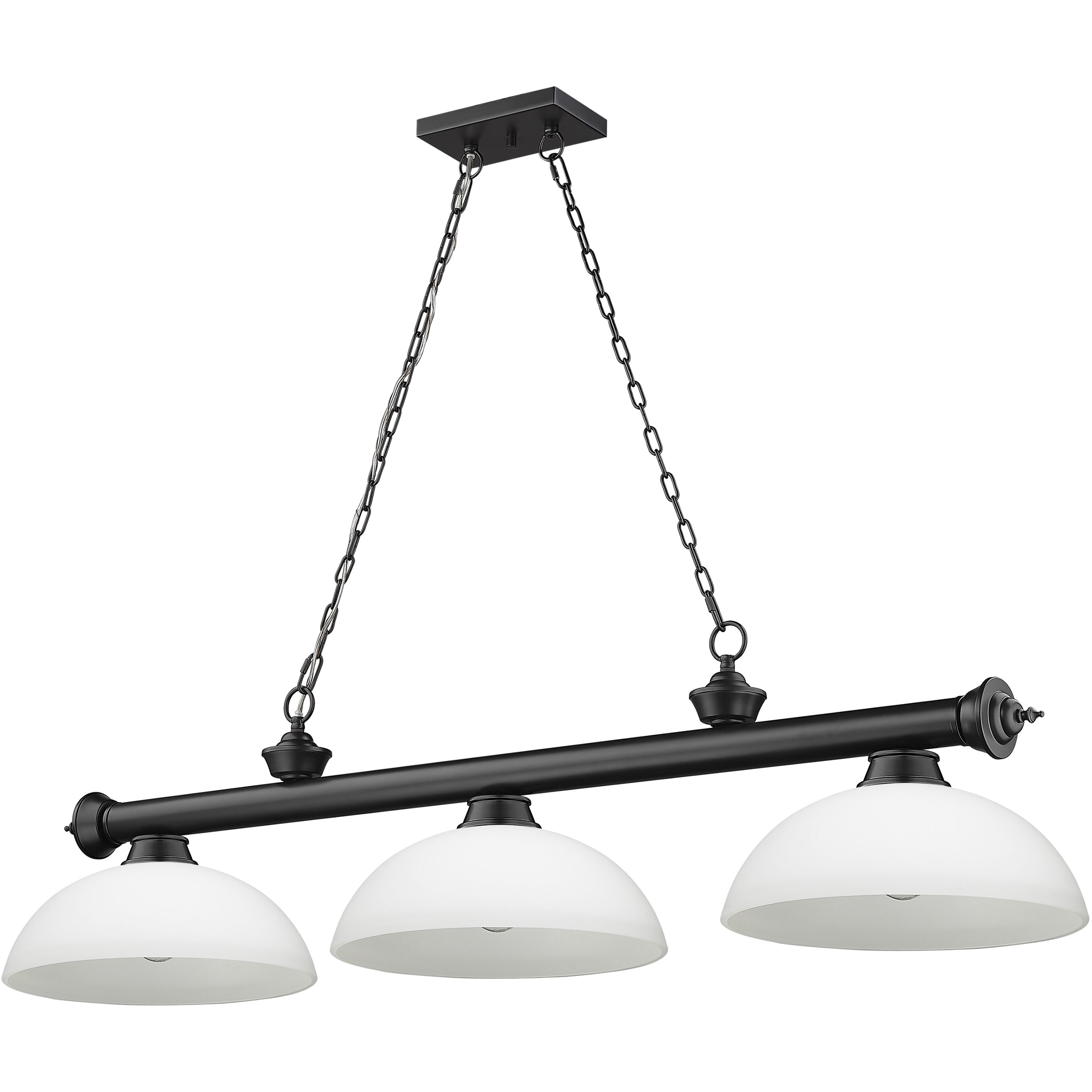 Cordon 3 Light 57.25 inch Matte Black Billiard Ceiling Light in Matte Opal Glass