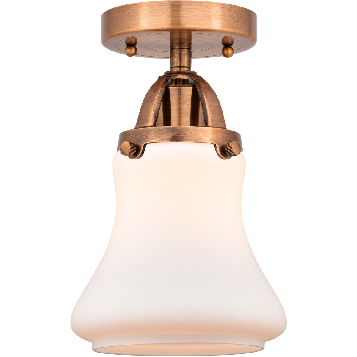 Nouveau 2 Bellmont LED 6 inch Antique Copper Semi-Flush Mount Ceiling Light in Matte White Glass