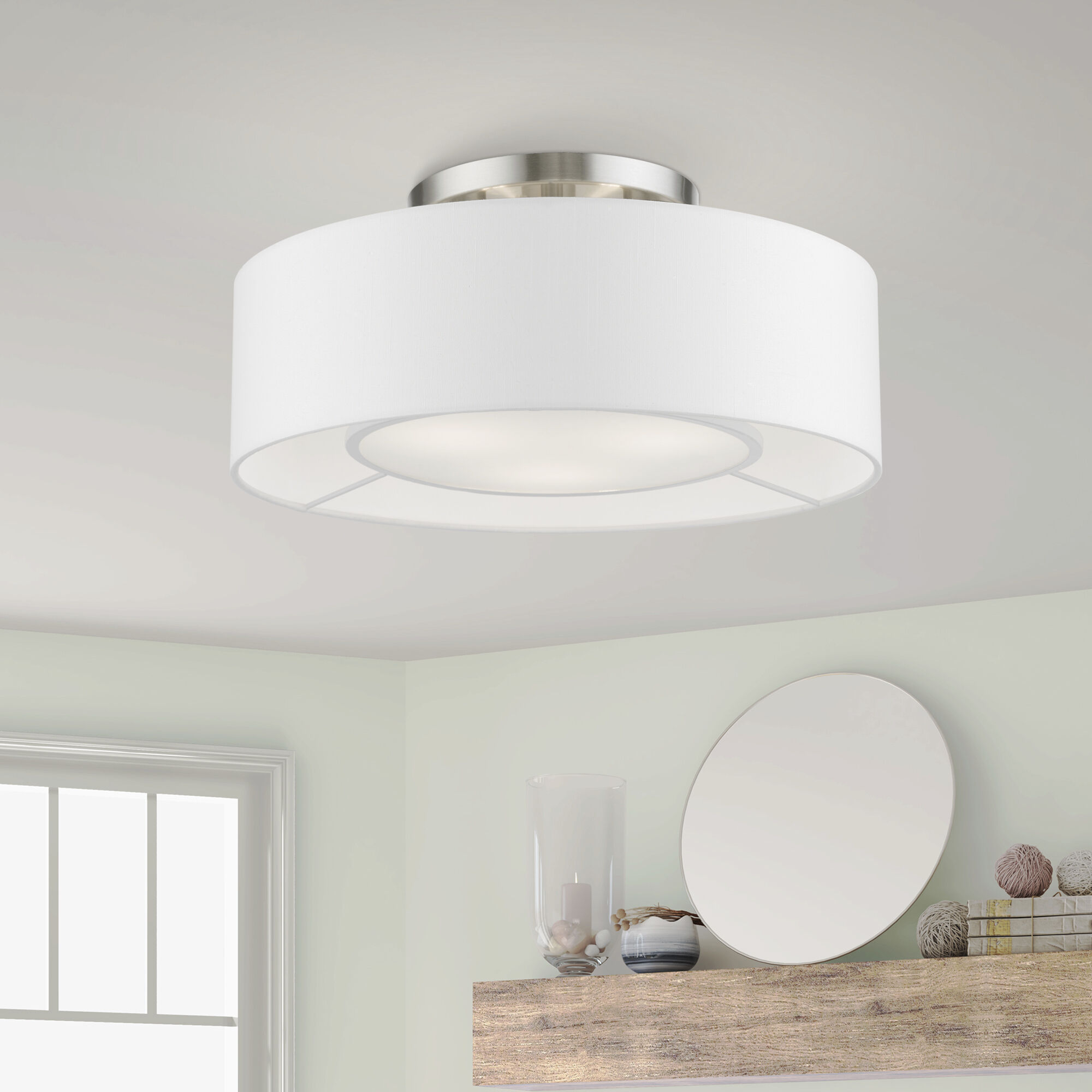 Gilmore 3 Light 17 inch Brushed Nickel with Shiny White Accents Semi-Flush Ceiling Light