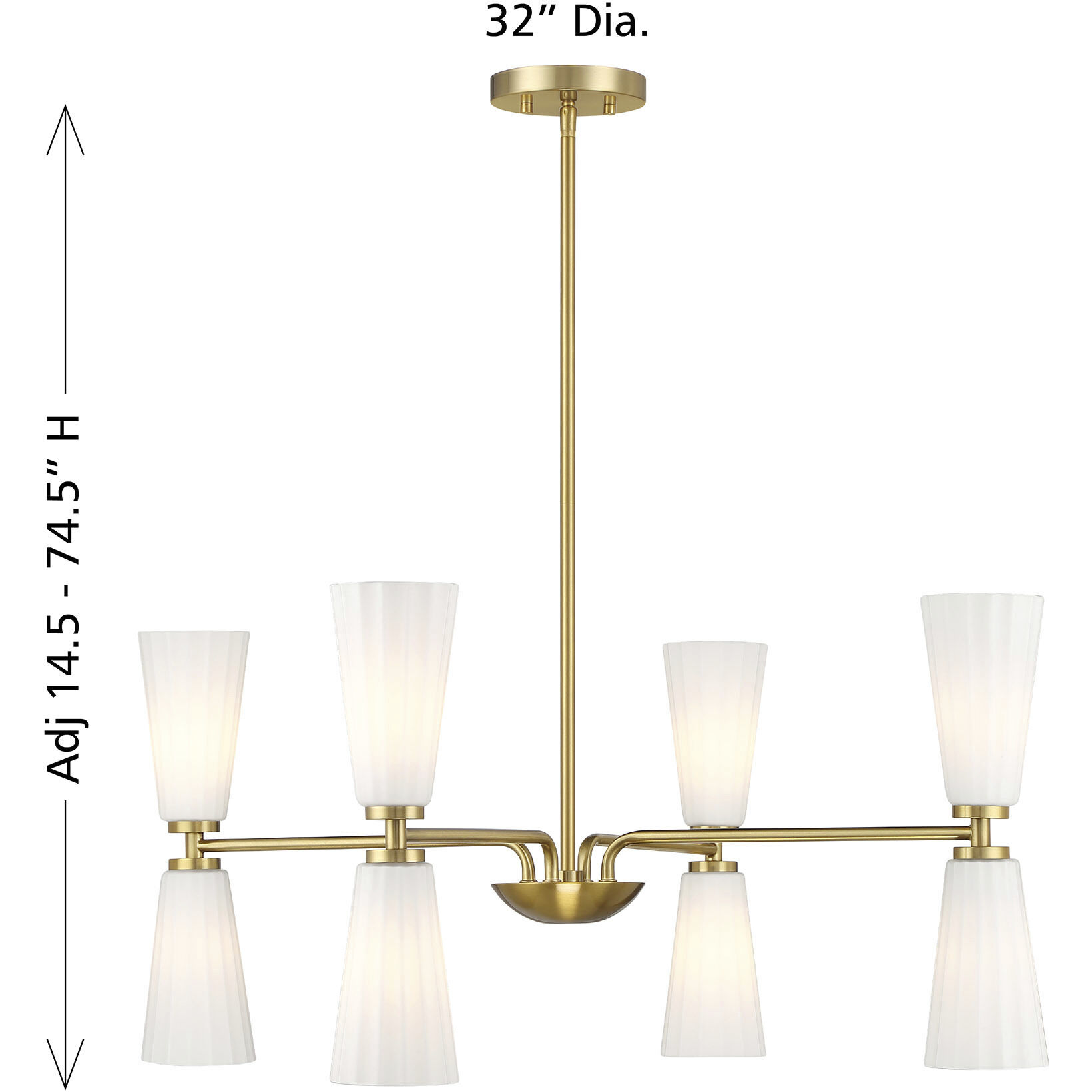 Contemporary 8 Light 32 inch Natural Brass Chandelier Ceiling Light