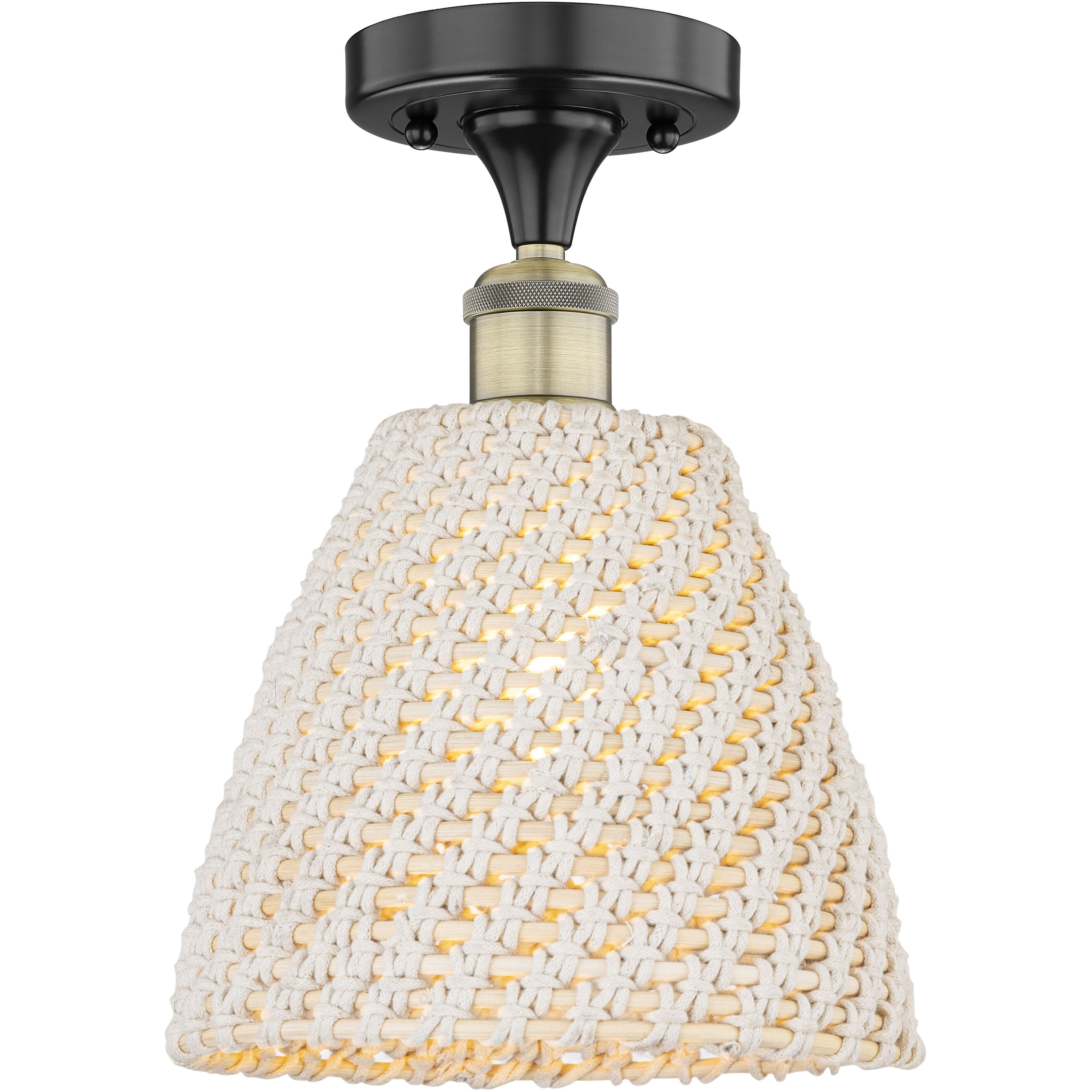 Edison Bristol Natural 1 Light 9 inch Black Antique Brass Semi-Flush Mount Ceiling Light