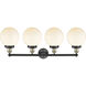 Beacon 4 Light 33.5 inch Black Antique Brass Bath Vanity Light Wall Light in Matte White Glass, Large