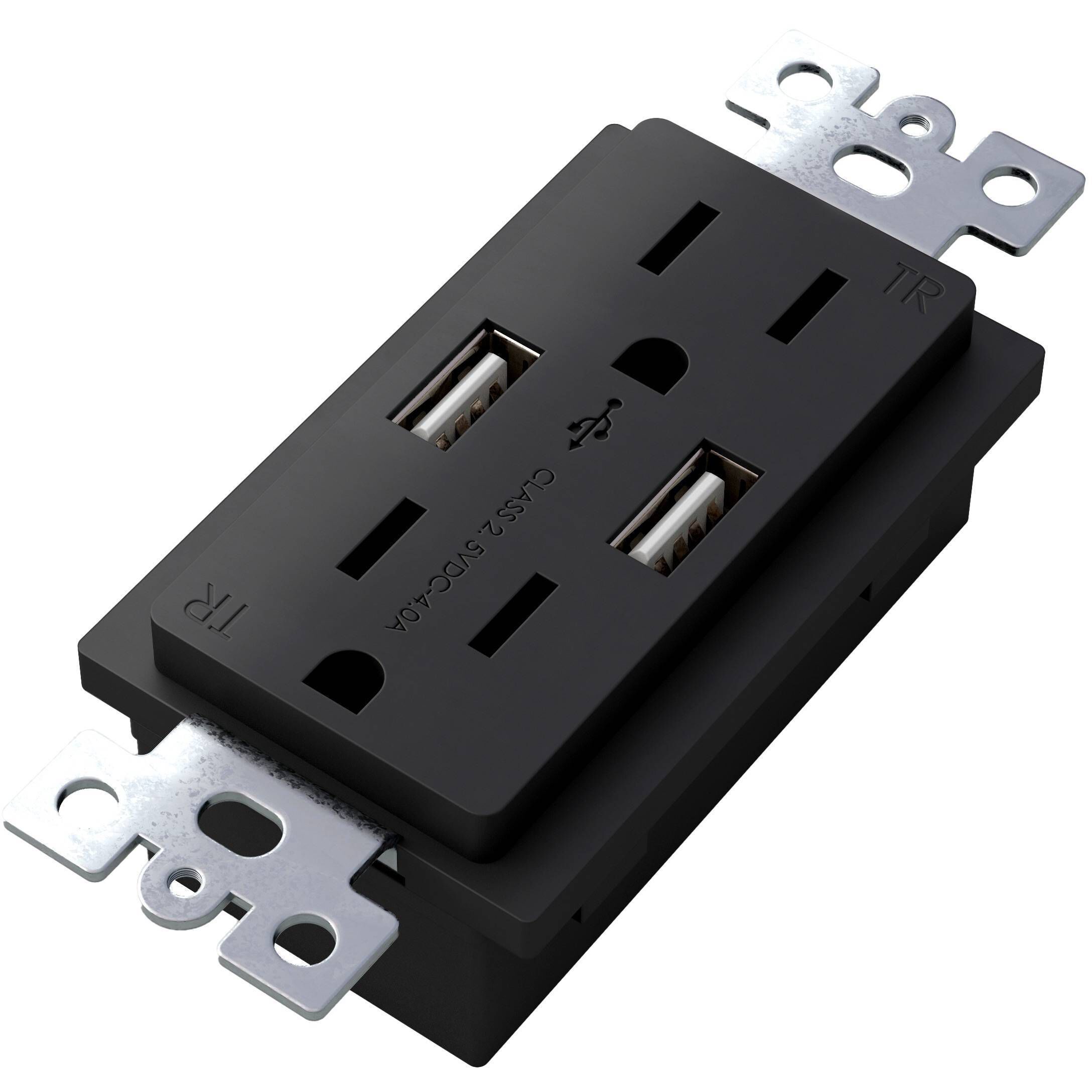Duplex Black Outlet Module, 2 USB-A