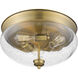 Amon 3 Light 15 inch Heritage Brass Flush Mount Ceiling Light in Clear Seedy Glass, 5.25
