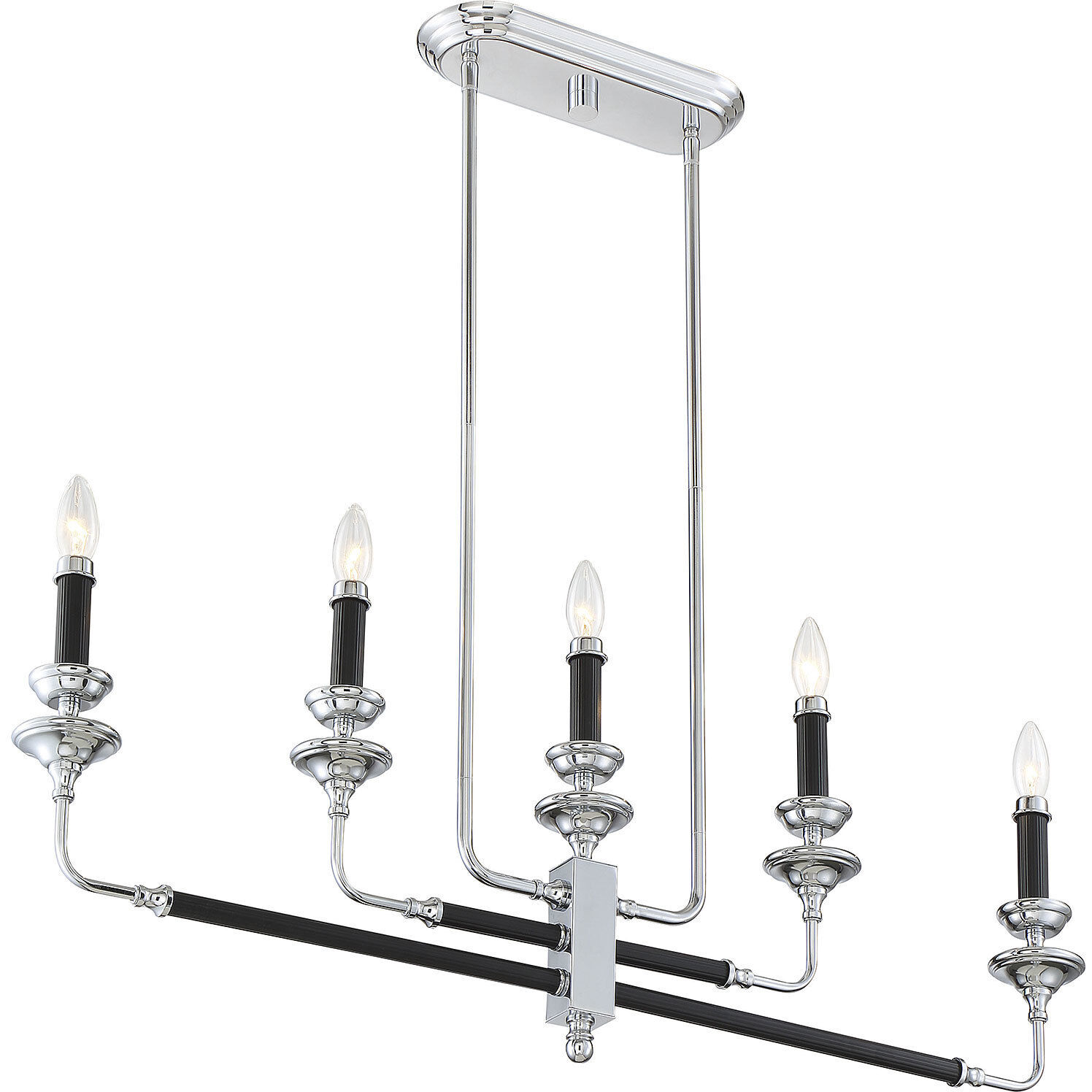 Davidson 5 Light 37 inch Black and Chrome Linear Chandelier Ceiling Light
