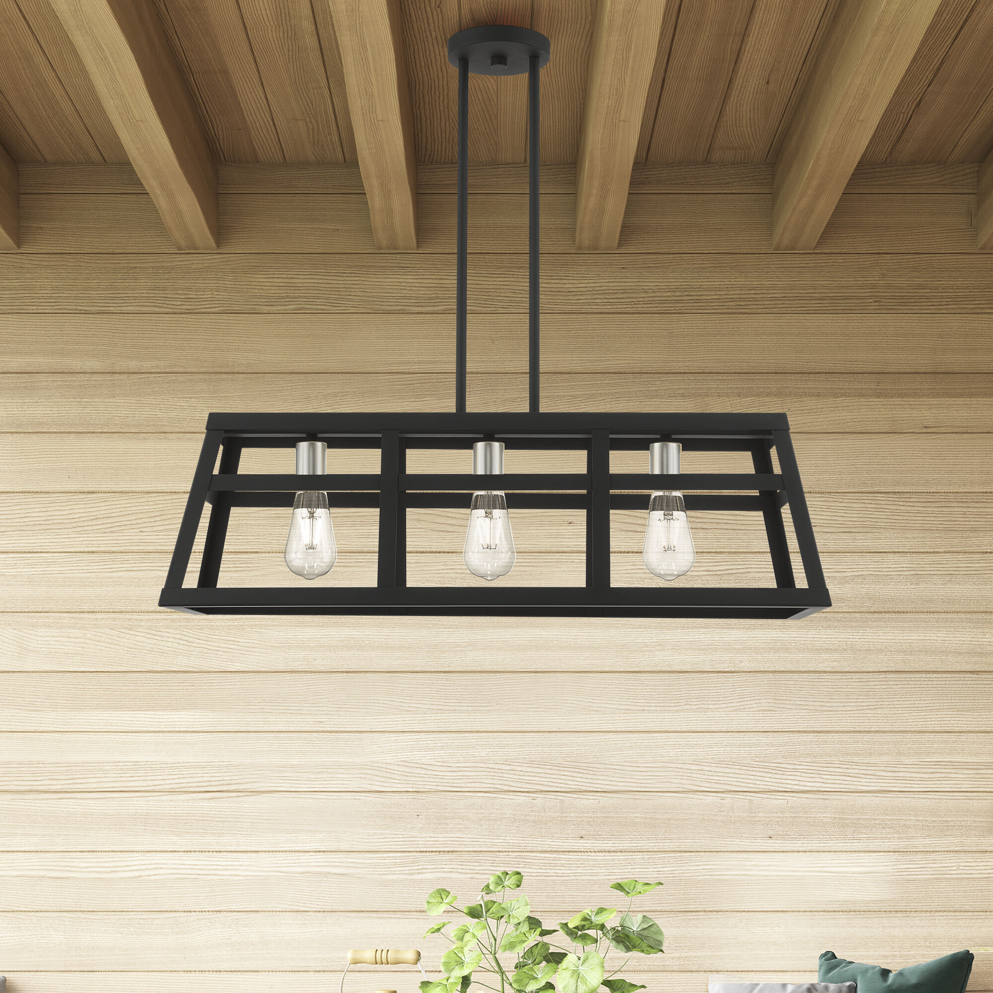 Schofield 3 Light 30 inch Black with Brushed Nickel Accents Linear Chandelier Ceiling Light