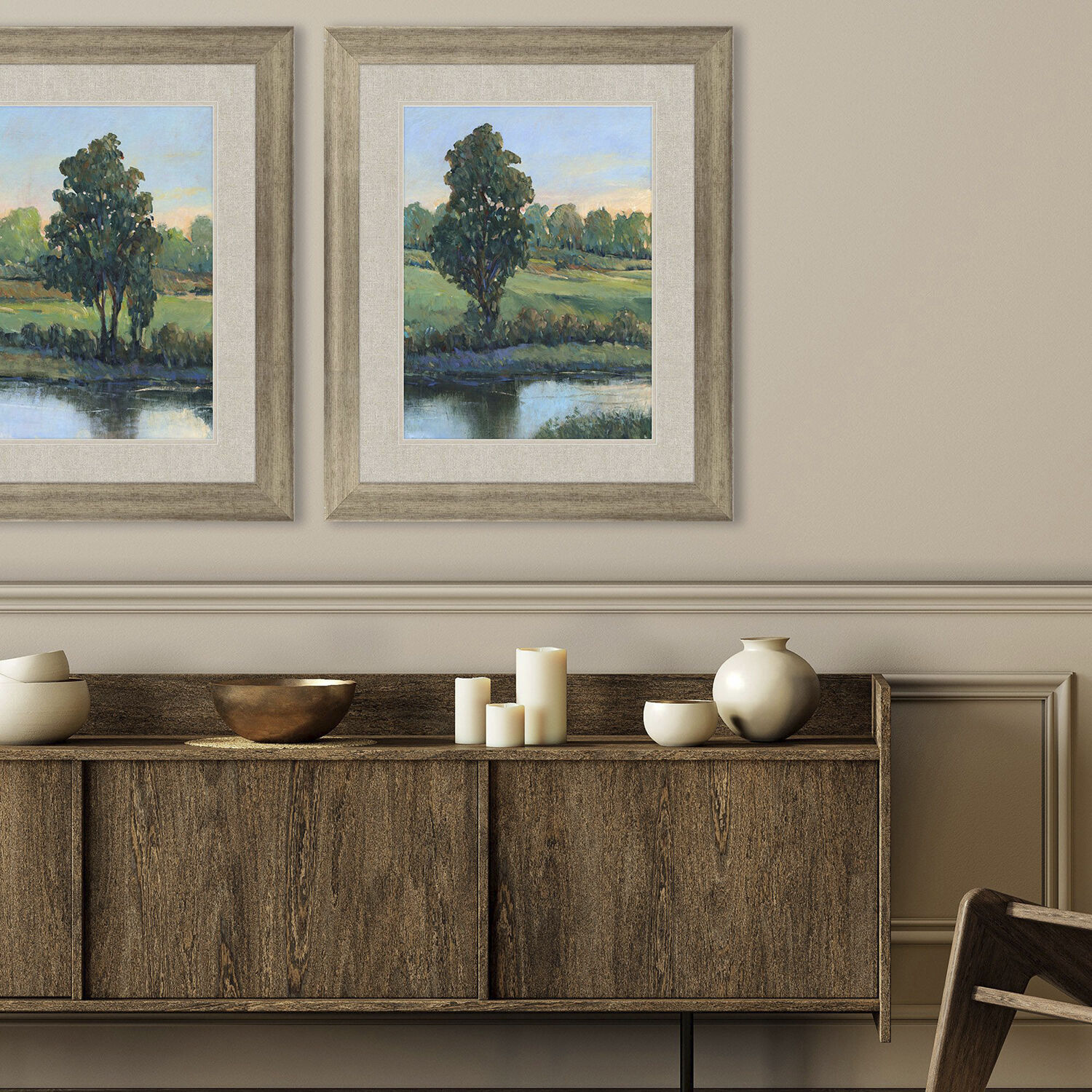 Riverbank Green and Blue and Orange Framed Art, Propac