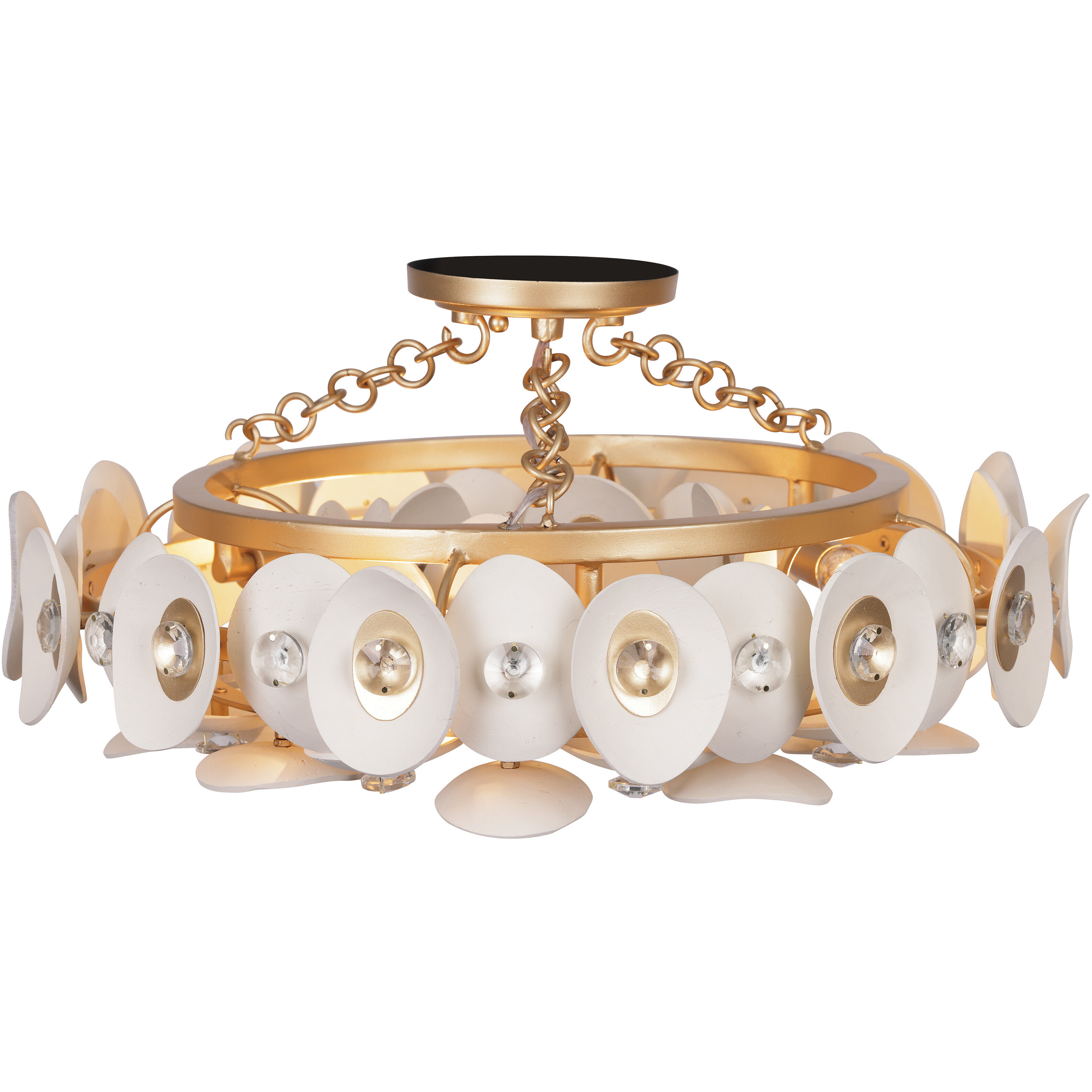 Niu 3 Light 20 inch Coconut Shell Gold / Coconut Shell White Semi Flush Ceiling Light