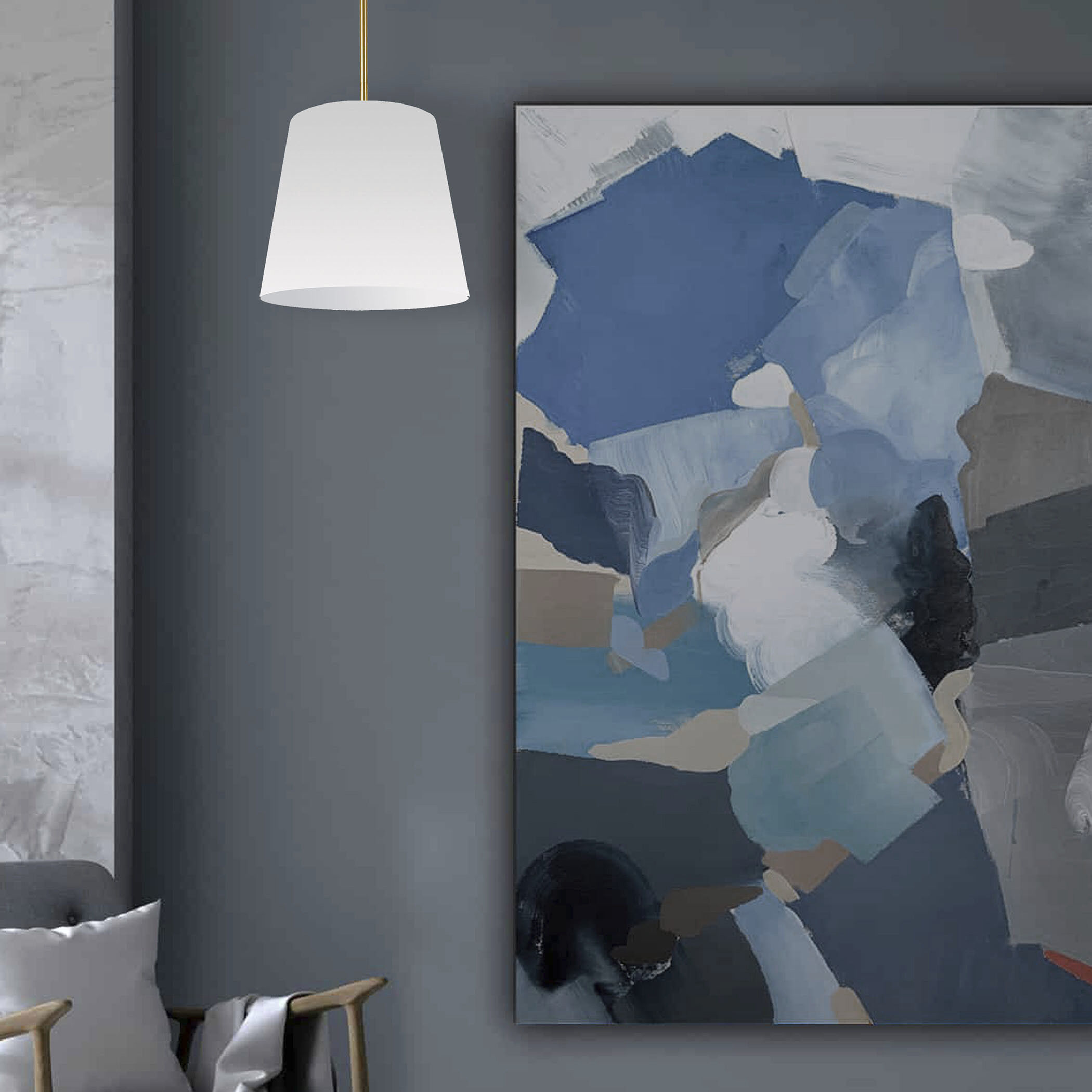 Oversized Drum 1 Light 14 inch Aged Brass Pendant Ceiling Light in White, Small