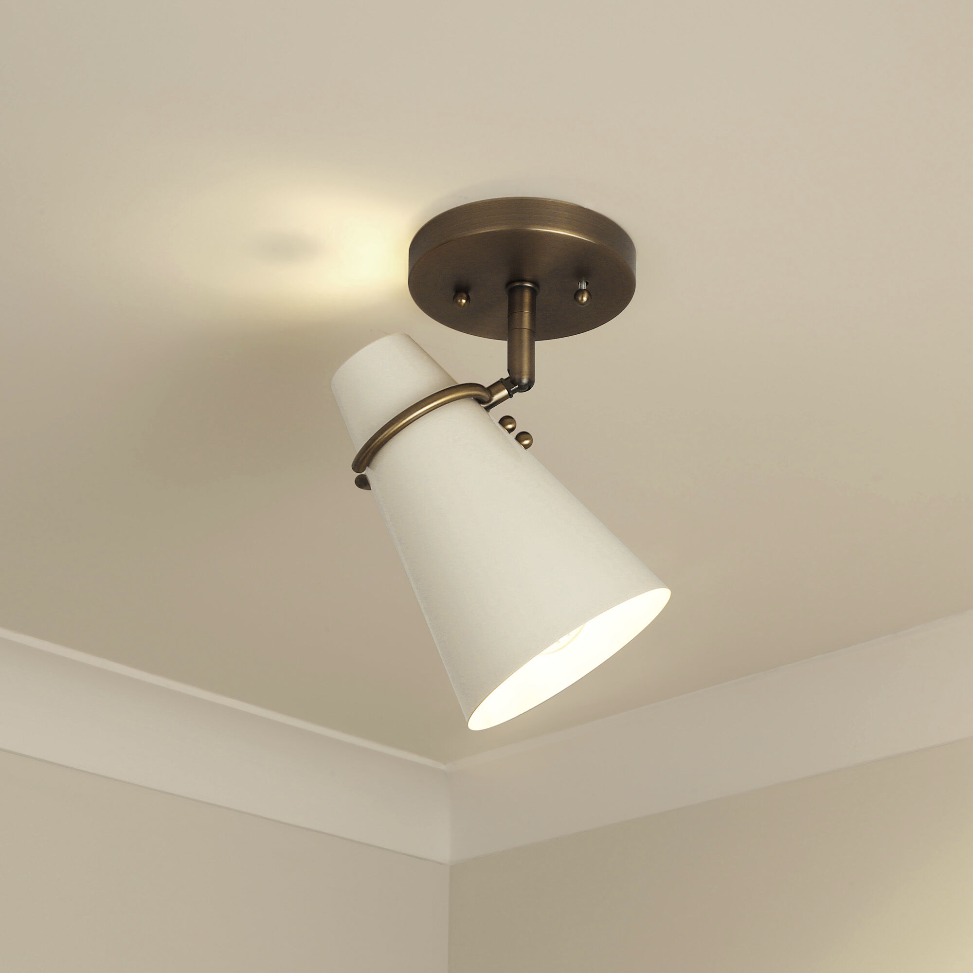 Reeva 1 Light 7 inch Modern Brass Semi-Flush Mount Ceiling Light in Glossy Ecru