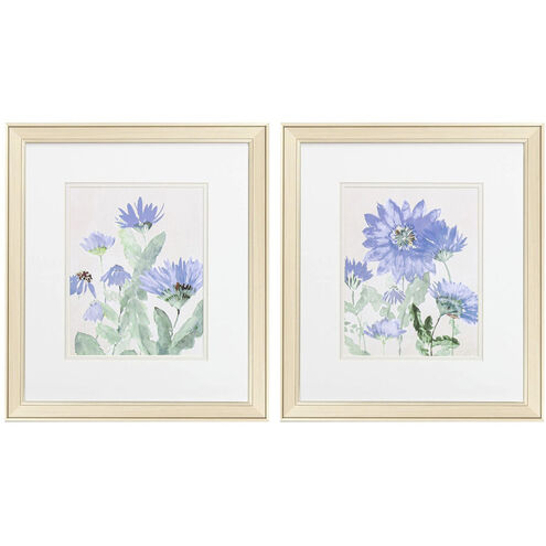 Florals Blue and Green and Neutral Framed Art