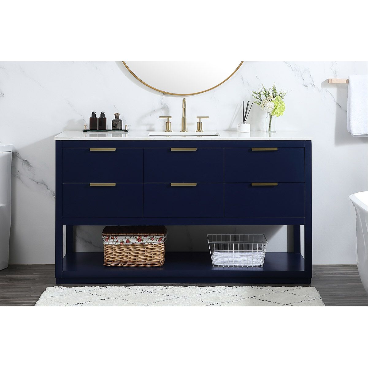 Larkin 60 X 22 X 34 inch Blue Vanity Sink Set in 1