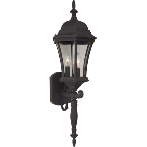 Curved Glass 3 Light 24 inch Textured Black Outdoor Wall Mount, Small