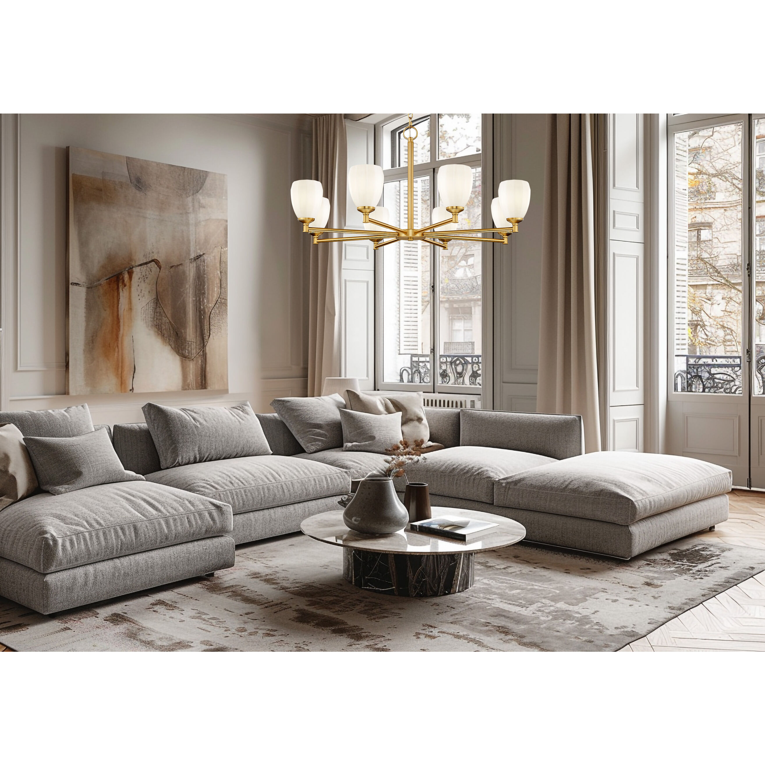 Oren 8 Light 42 inch Modern Gold Chandelier Ceiling Light