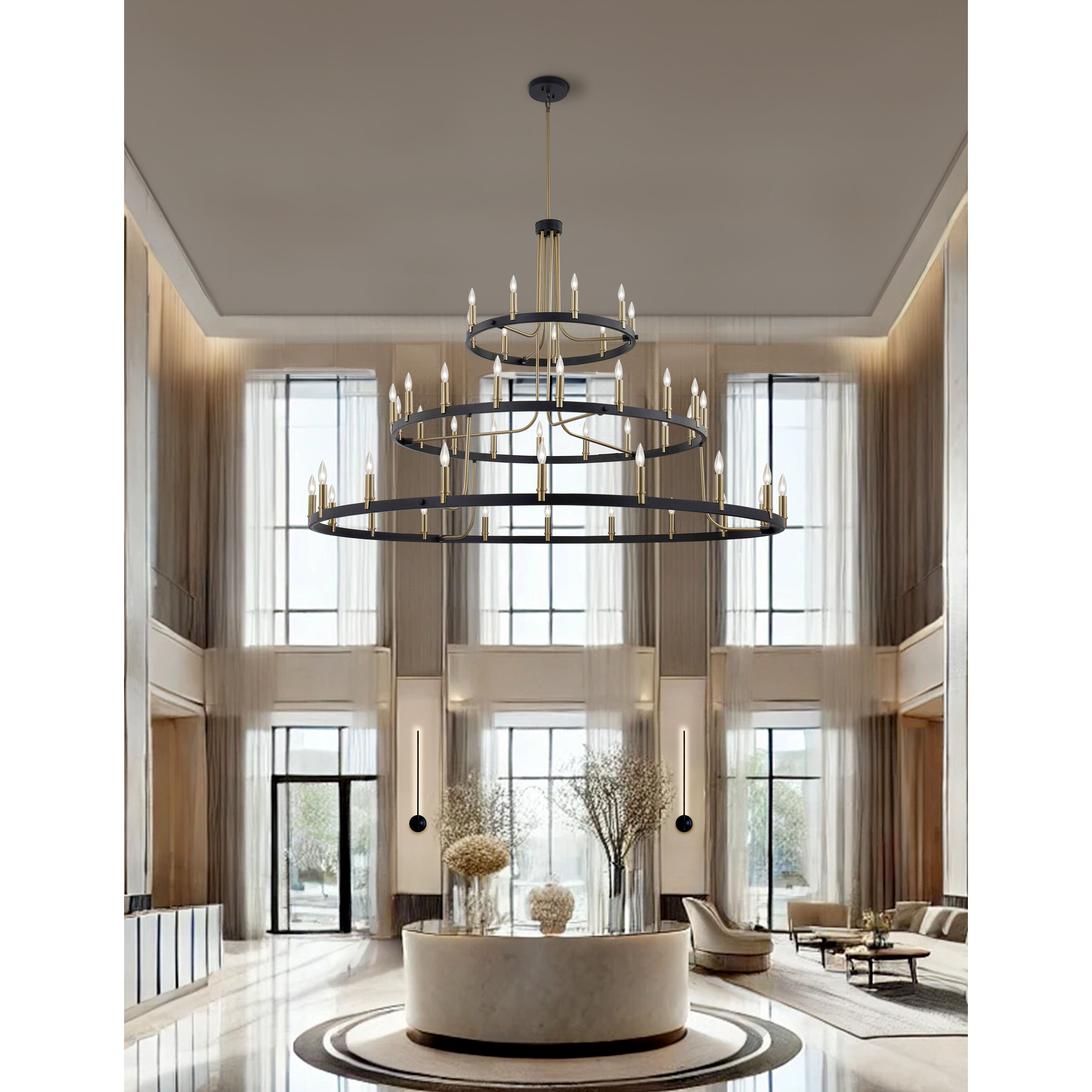 Clayton Family 45 Light 60 inch Matte Black and Brass Accents Chandelier Ceiling Light