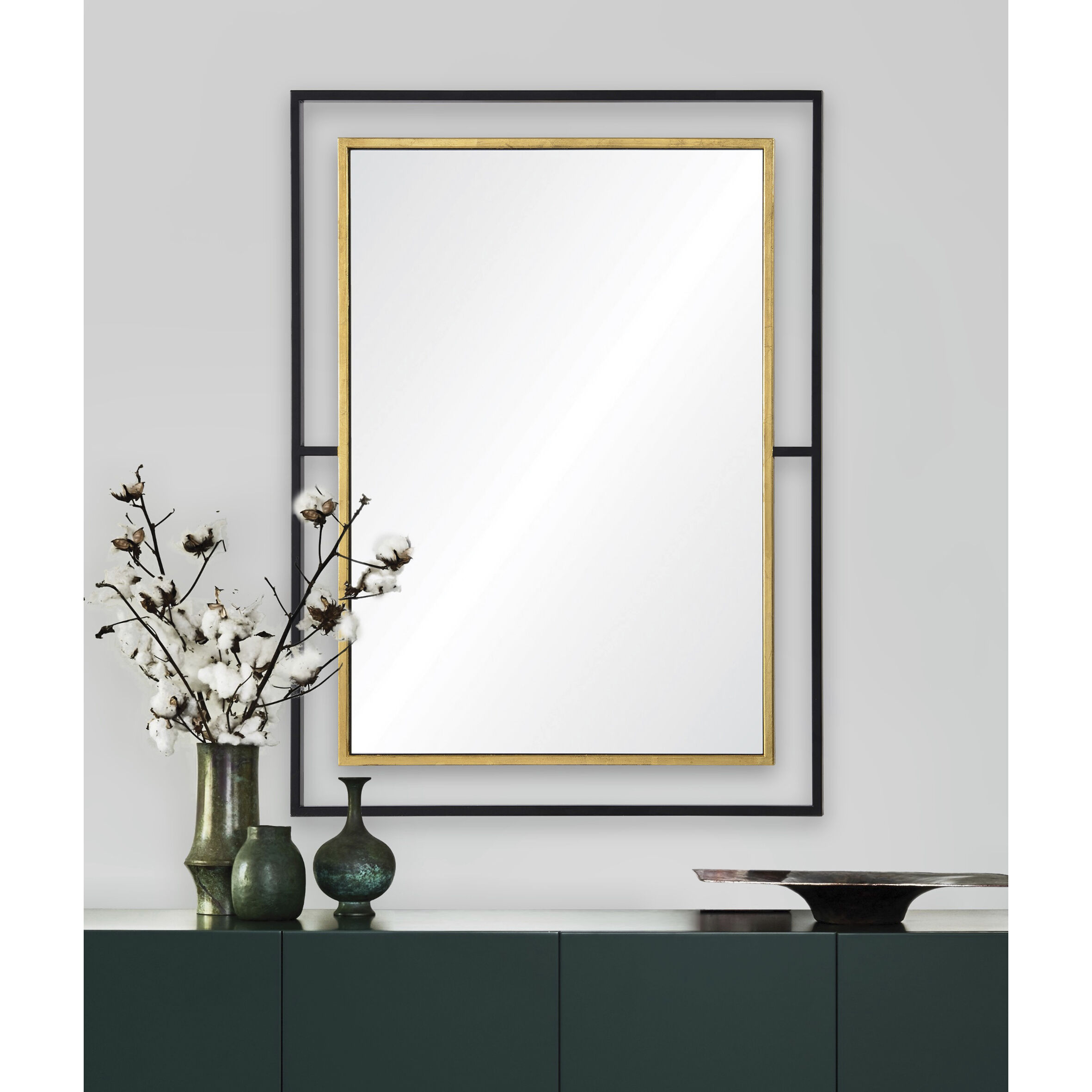 Gray 38 X 28 inch Gold Leaf, Black Wall Mirror