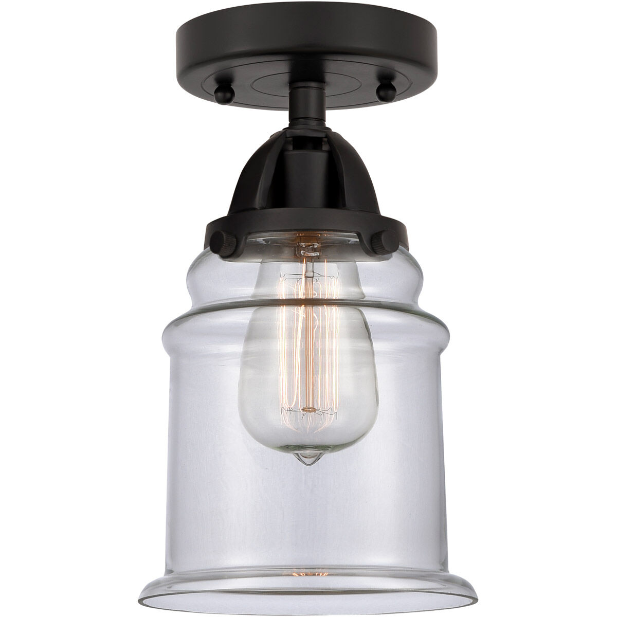 Nouveau 2 Canton 1 Light 6 inch Matte Black Semi-Flush Mount Ceiling Light in Clear Glass