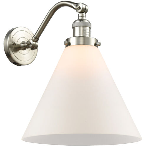 Franklin Restoration X-Large Cone LED 12 inch Brushed Satin Nickel Sconce Wall Light in Matte White Glass, Franklin Restoration